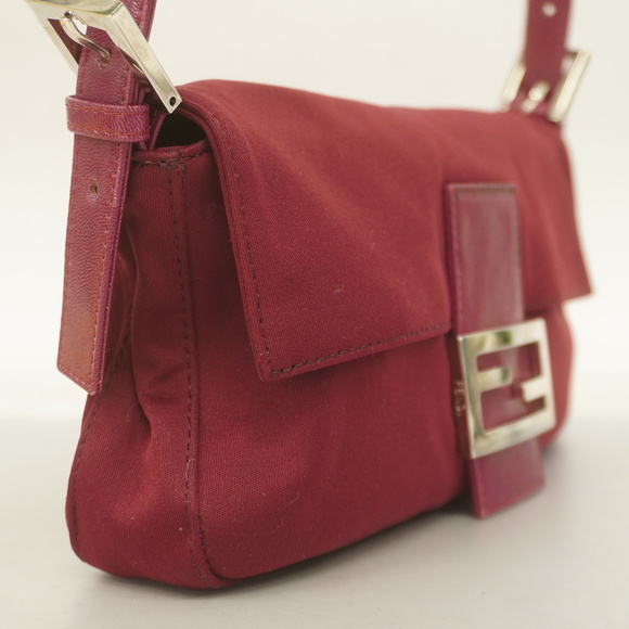Auth Fendi Mamma Bucket Women's Cotton Handbag Bordeaux - Picture 2 of 13